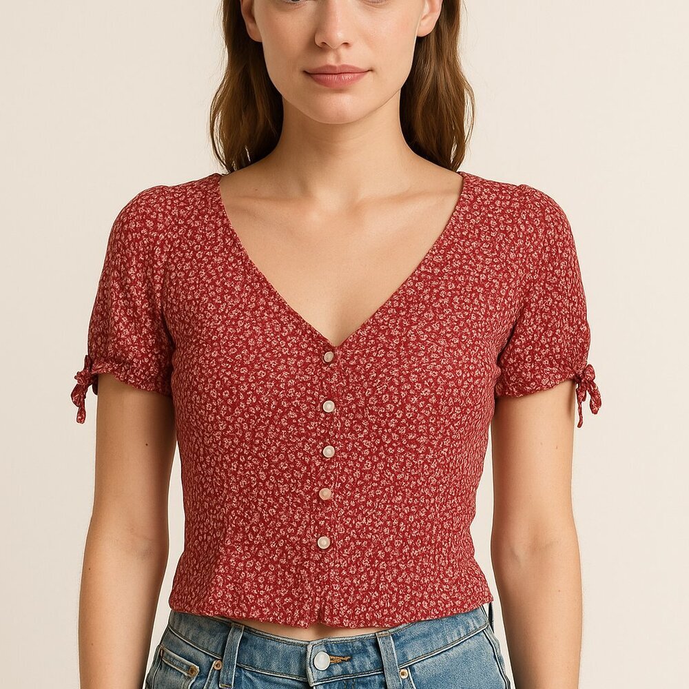 Urban Outfitters Red Floral Blouse Summer Top Size Small